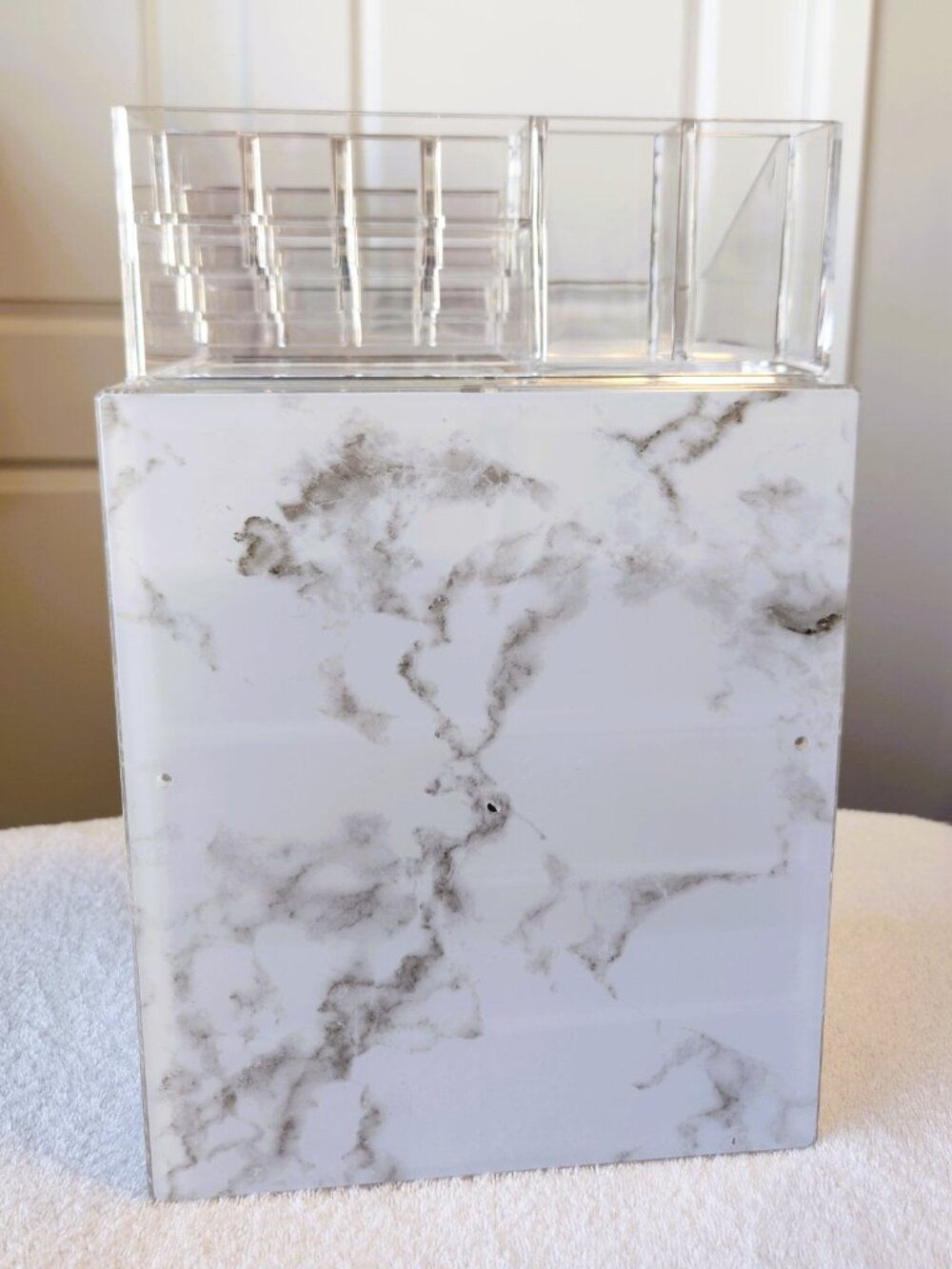 Large Acrylic Makeup Organizer 5 Drawer Cosmetic Storage Marble Pattern Vanity - Picture 5 of 6